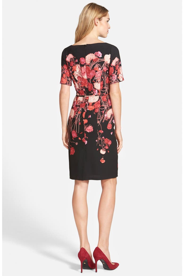 Placed Floral Print Crepe Sheath Dress, Alternate, color, BLACK MULTI