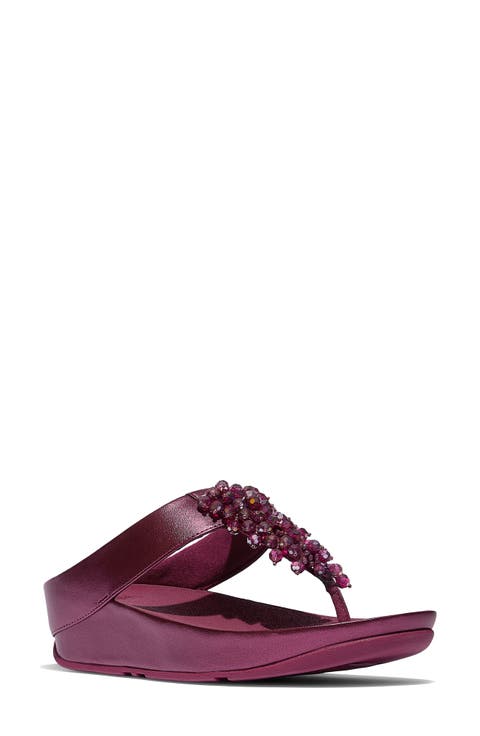 Rumba Iridescent Beaded Post Toe Wedge Sandal (Women)