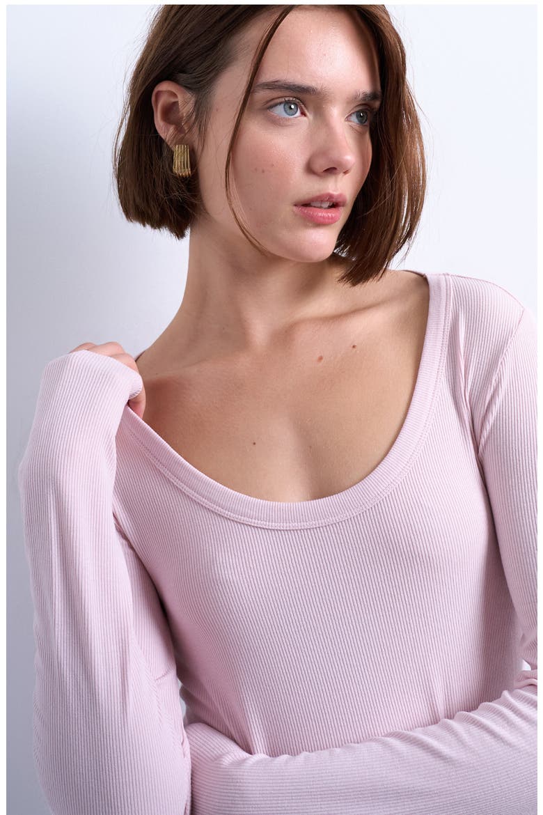 Scoop Neck Long Sleeve Rib Top, Alternate, color, LIGHT PINK