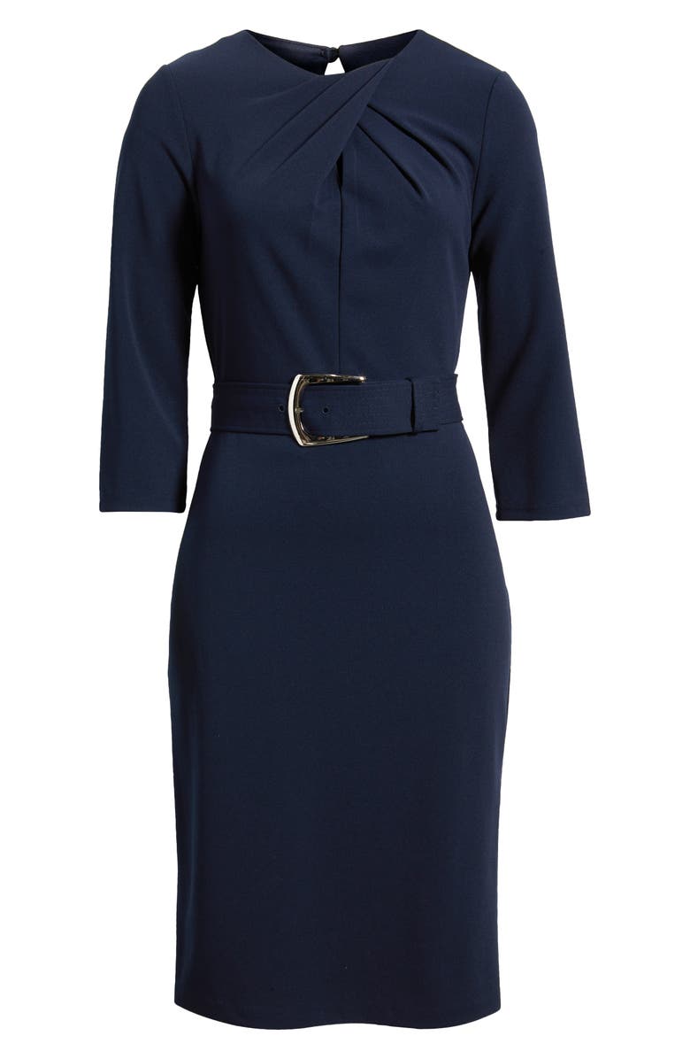 Tahari ASL Belted Crepe Dress, Alternate, color, 