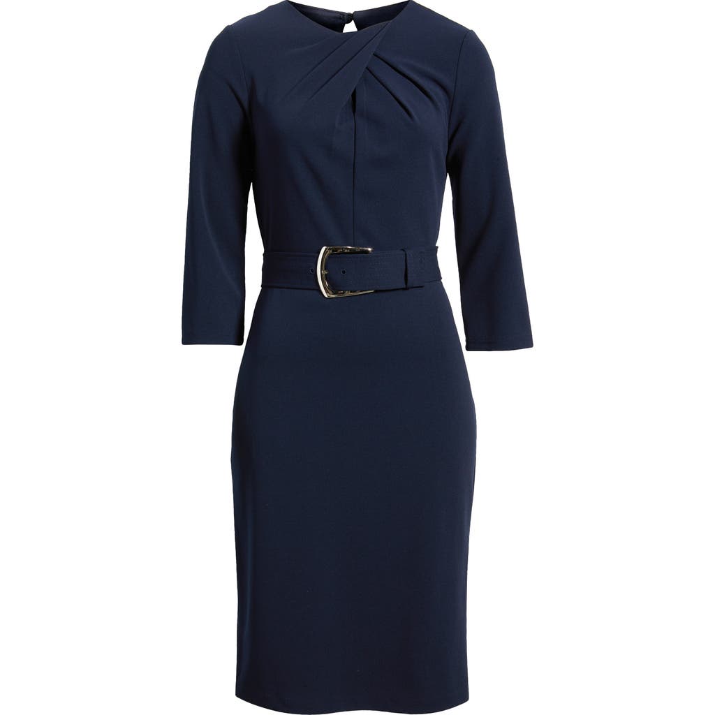 Tahari Asl Belted Crepe Dress In Navy
