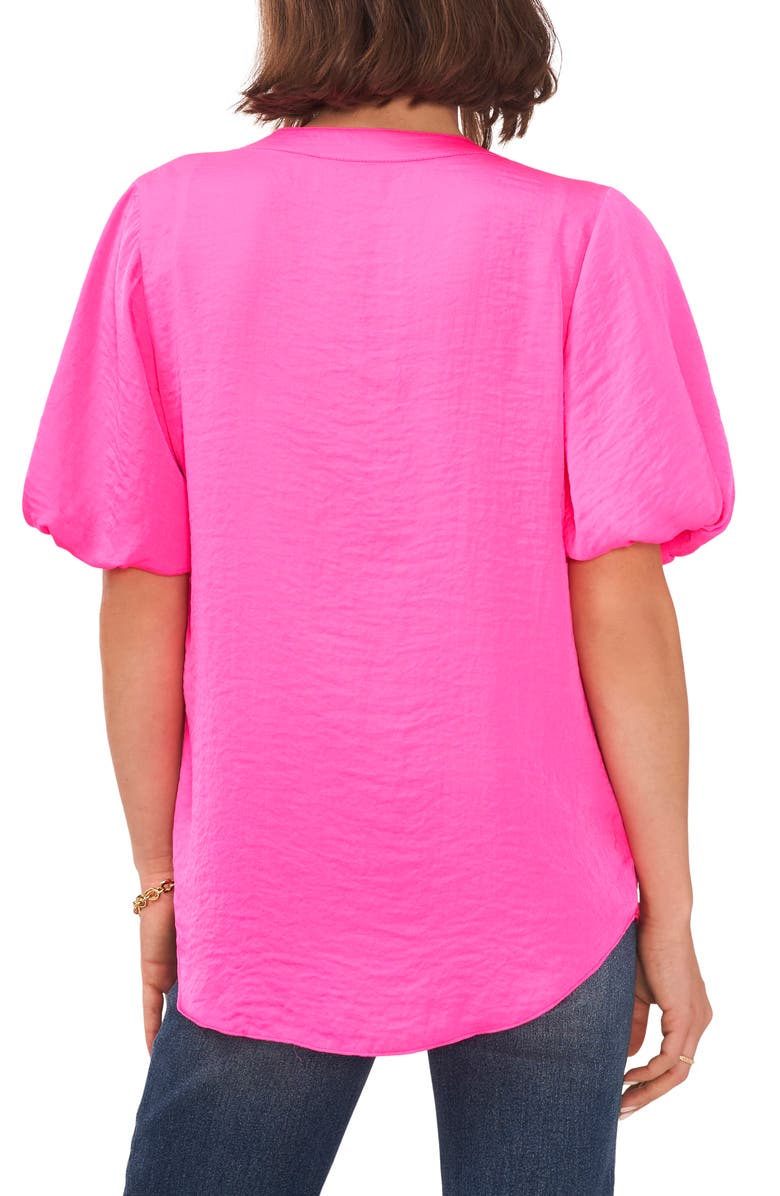 Vince Camuto Hammered Satin Puff Sleeve Top, Alternate, color, Hot Pink