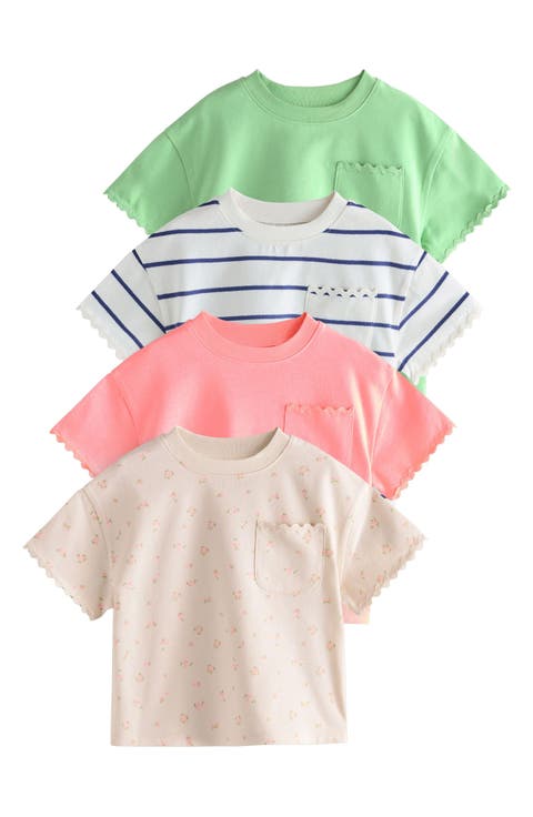 Kids' Pack of 4 Assorted Cotton Pocket T-Shirts
