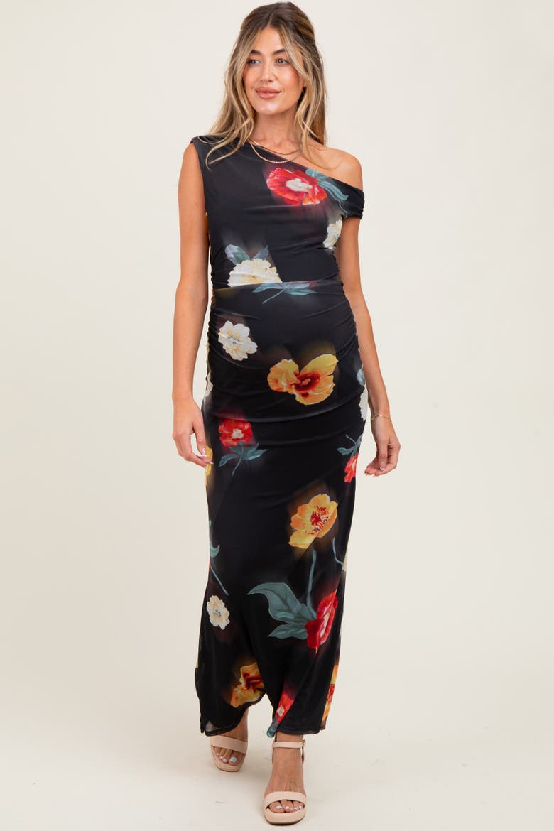 Mesh Floral One Shoulder Maxi Dress, Alternate, color, Black