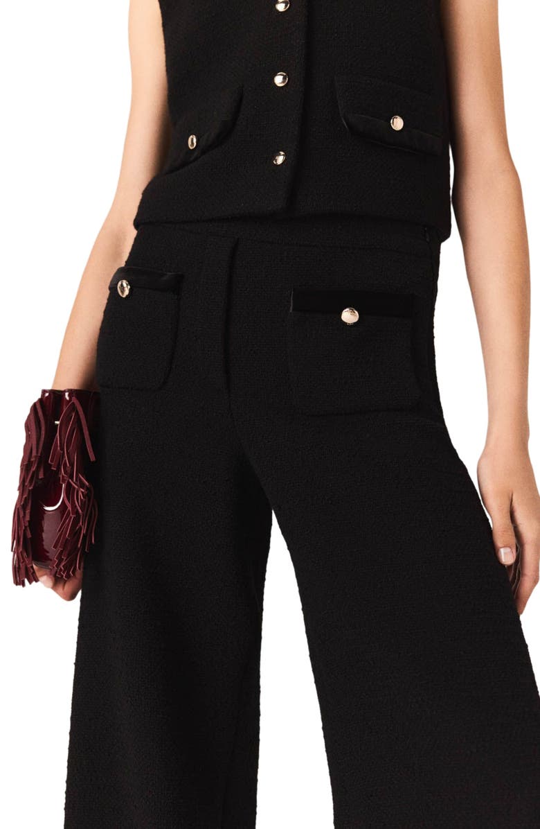 maje Tweed trousers, Alternate, color, Black