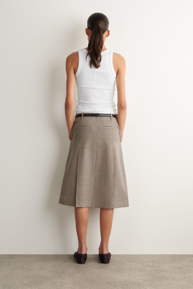 Box-pleat Checked Wool Midi Skirt, Alternate, color, BEIGE / CHECKED