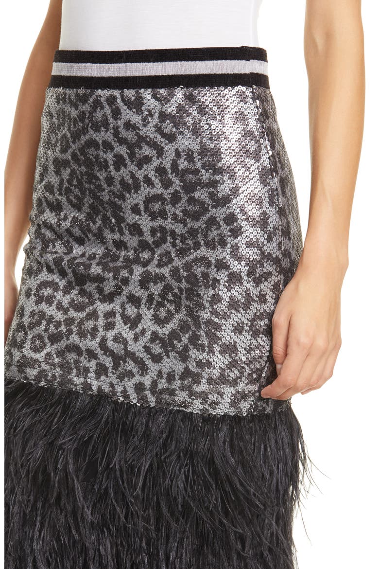 Marmont Sequin Leopard Print & Ostrich Feather Skirt, Alternate, color, STRWD SPOT SEQN