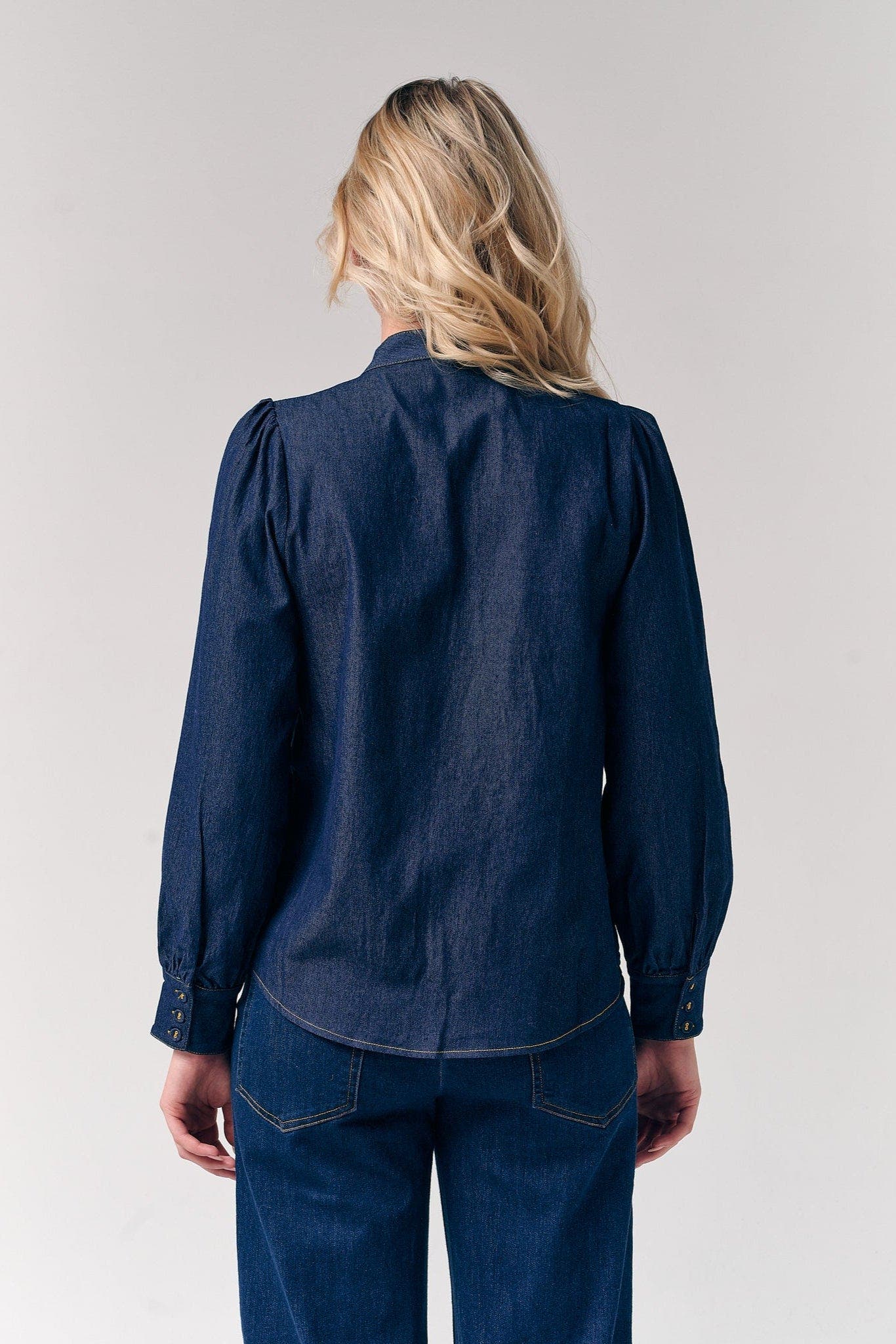 Bow Accent Denim Shirt - image 2