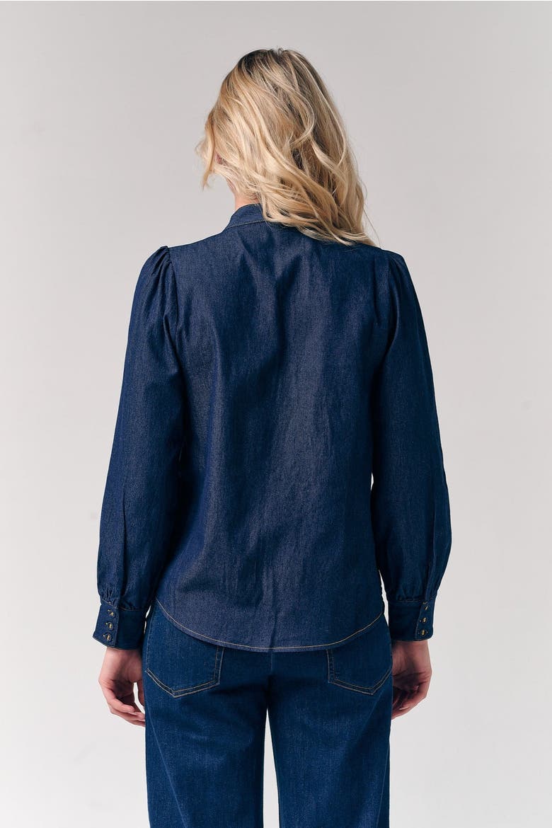 Bow Accent Denim Shirt, Alternate, color, Dark Blue