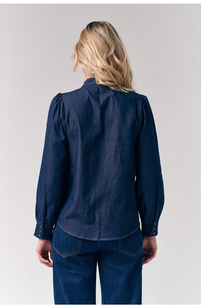 Le Fafo Bow Accent Denim Shirt, Alternate, color, Dark Blue