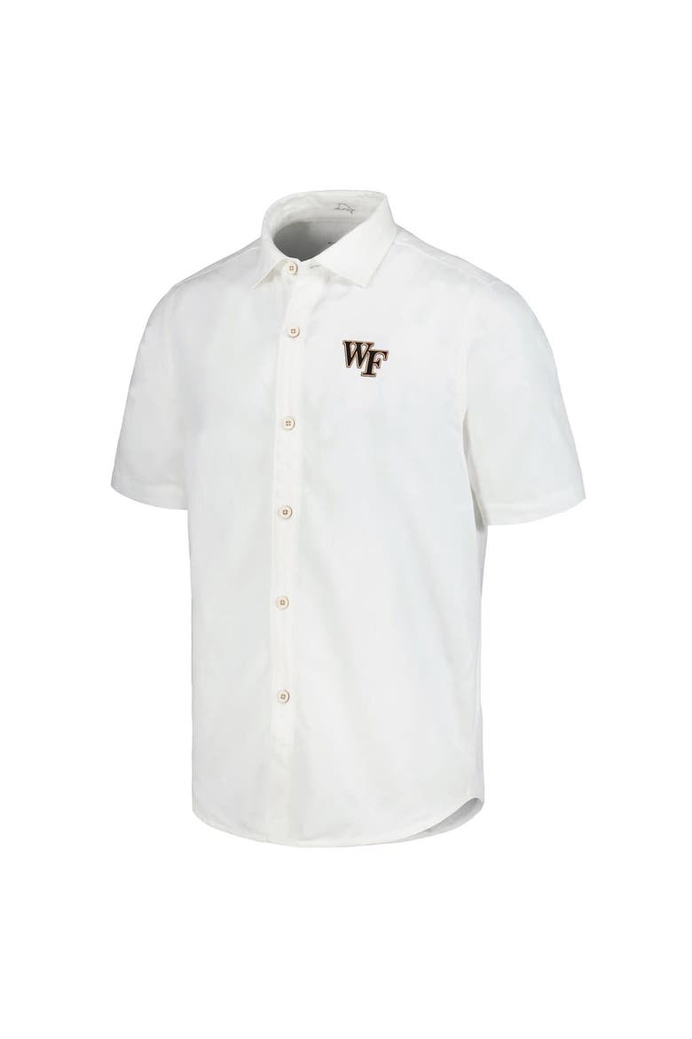 Men's Tommy Bahama White Wake Forest Demon Deacons Coconut Point Palm Vista IslandZone Camp Button-Up Shirt, Alternate, color, White