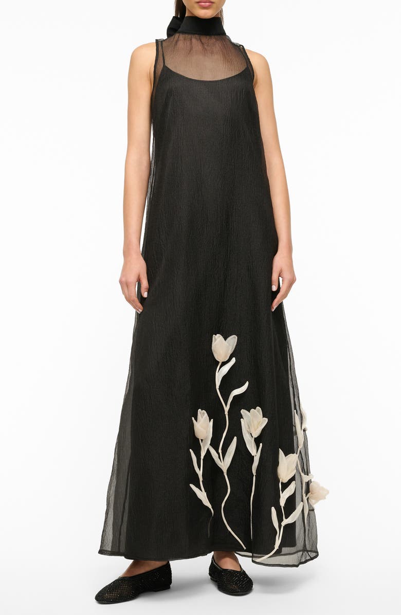 STAUD Albee Floral Appliqué Sleeveless Gown, Main, color,