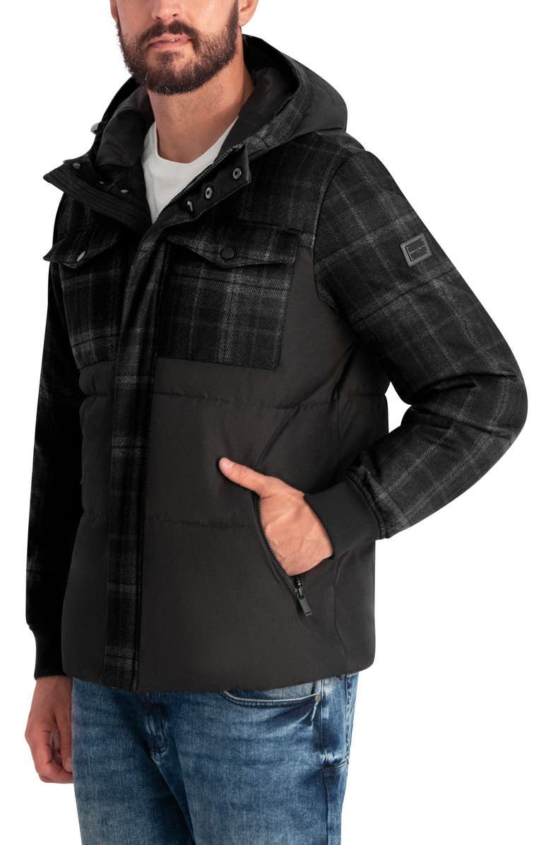 KARL LAGERFELD Mixed Media Puffer Jacket, Alternate, color, Black Combo