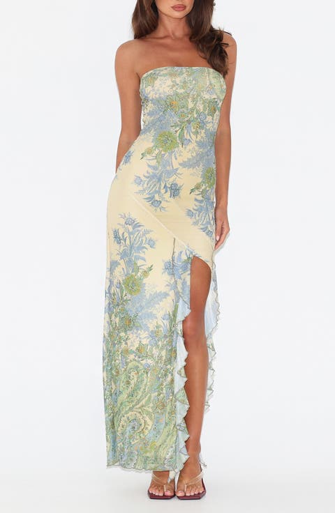 Theo Floral Strapless Mesh Maxi Dress