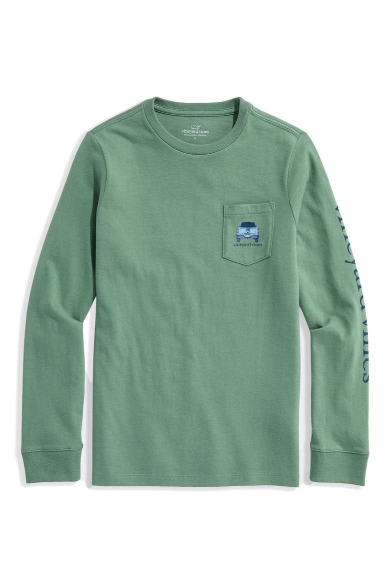 Kids' Pickup Truck Graphic Long Sleeve Pocket T-Shirt, Main, color, FLATS GREEN