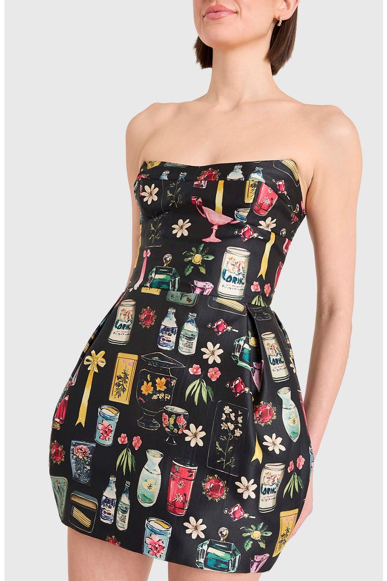 Bowery Mixed Print Strapless Cocktail Minidress, Alternate, color, BLACK TRE PRINT