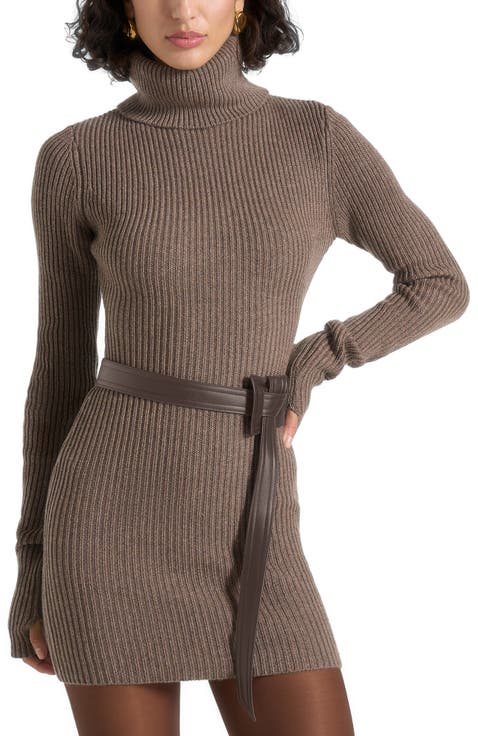 Kalia Roll Neck Knitted Mini Dress With Belt