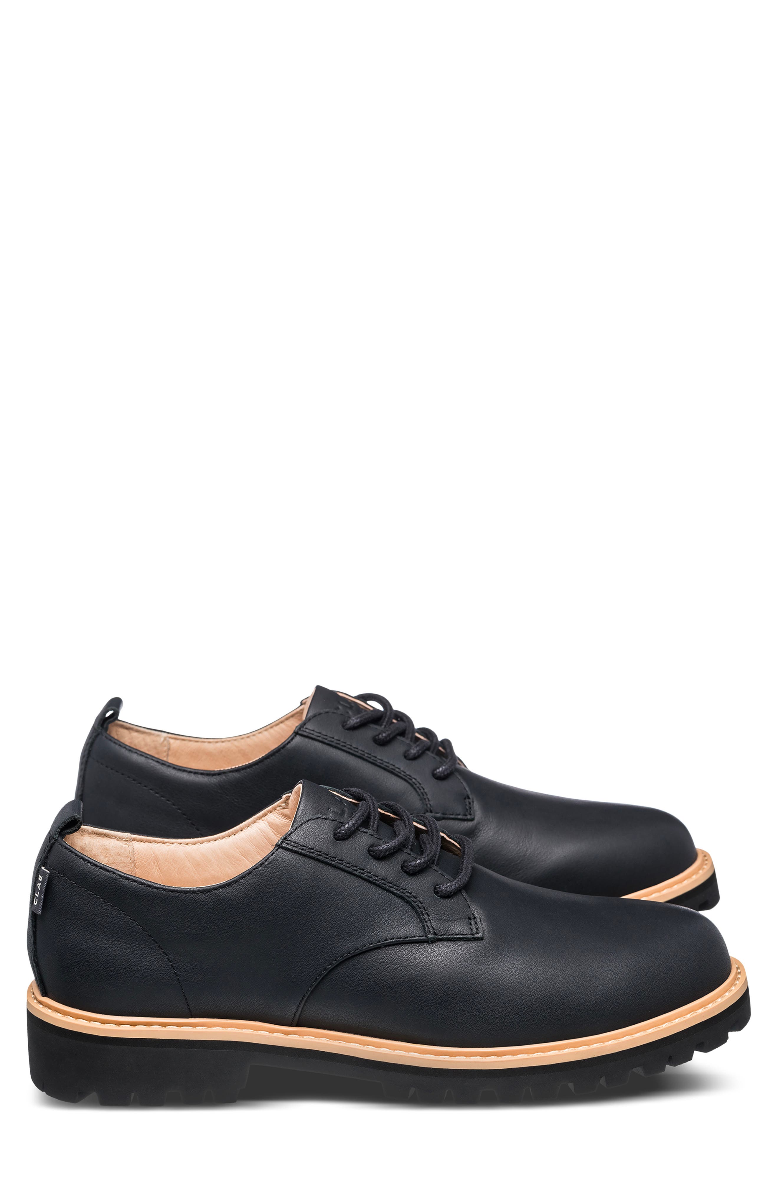 CLAE Logan Lugged Plain Toe Derby, Alternate, color, Black Natural Leather