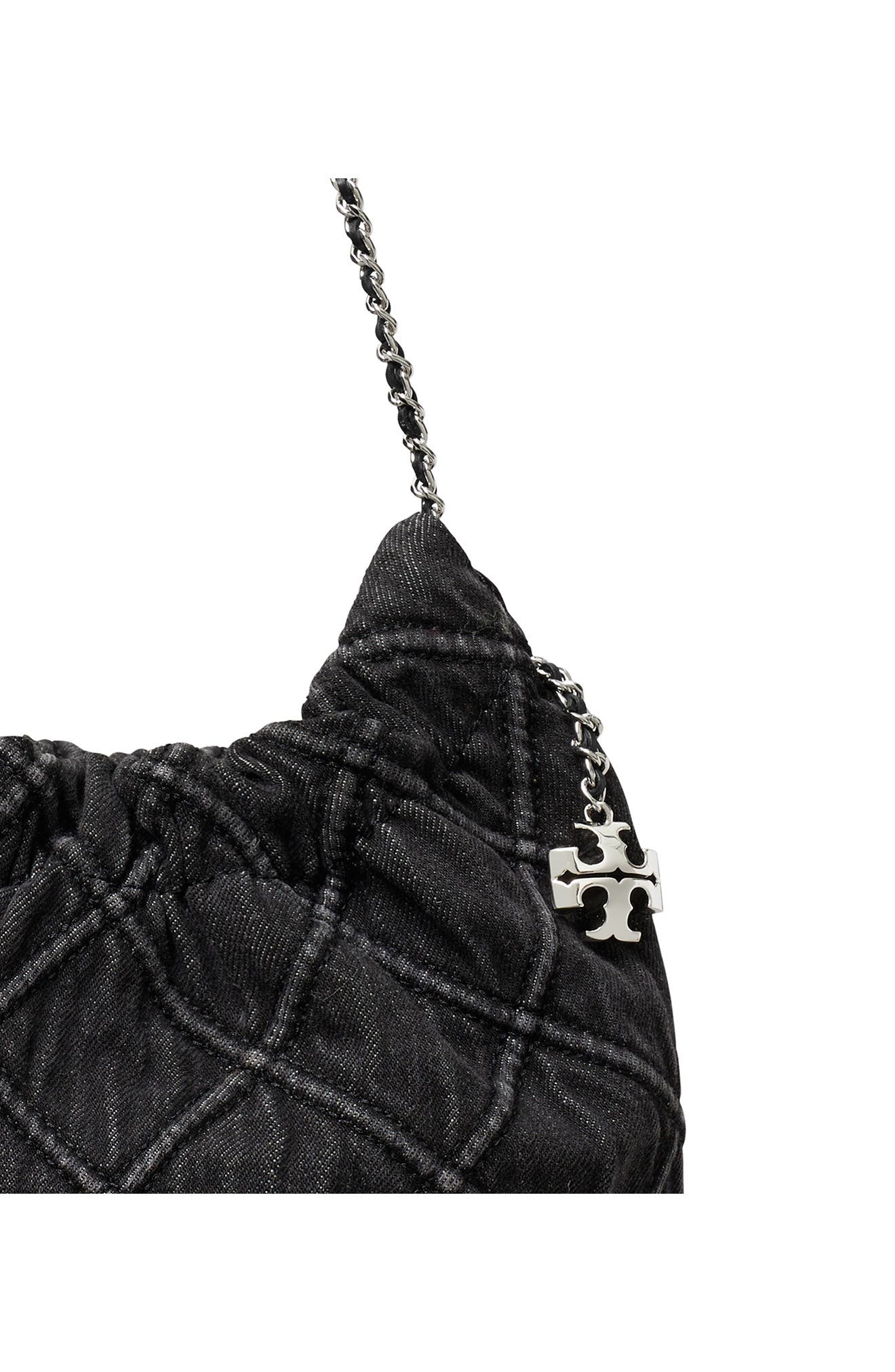Mini Fleming Quilted Denim Hobo Bag, Alternate, color, BLACK