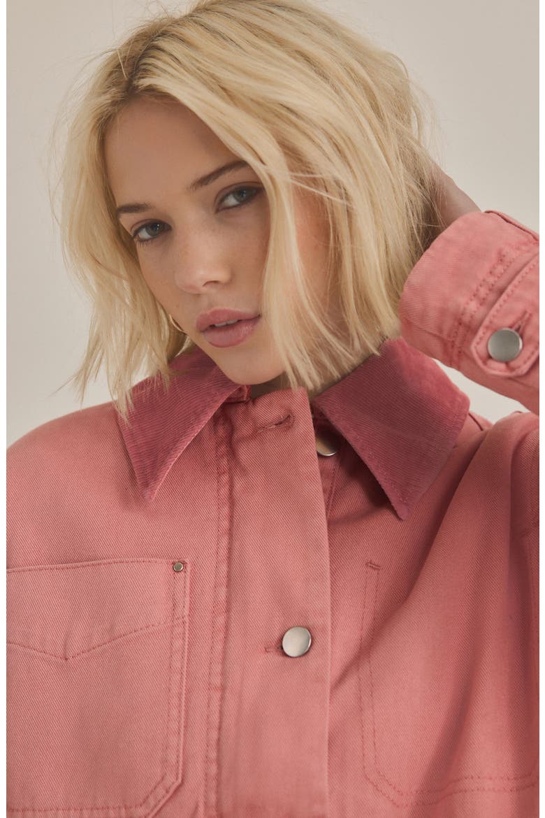 Corduroy Collar Zip Denim Jacket, Alternate, color, PINK