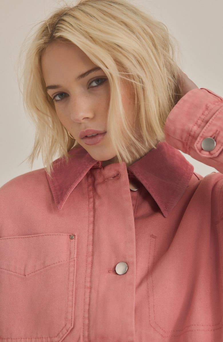 NEXT Corduroy Collar Zip Denim Jacket, Alternate, color, 