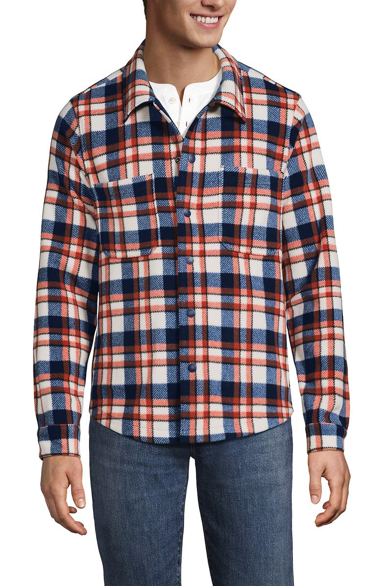 Lands' End Anyweather Fleece Shirt Jacket, Alternate, color, Navy/Bourbon Plaid