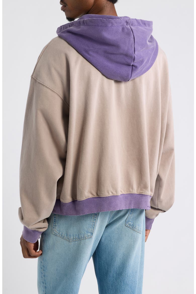 Collegiate Overlap Cotton Hoodie, Alternate, color, TAN/PURPLE