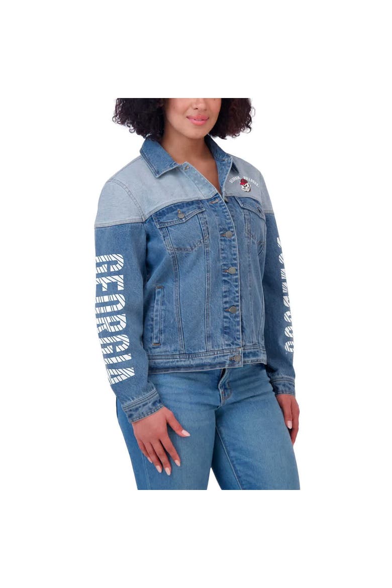 Women's WEAR by Erin Andrews Denim Georgia Bulldogs Sleeve Hit Colorblock Button-Down Denim Jacket, Alternate, color, Denim