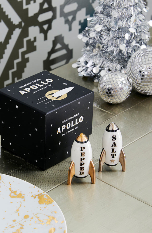 Jonathan Adler Apollo Salt And Pepper Set In Black/gold/silver