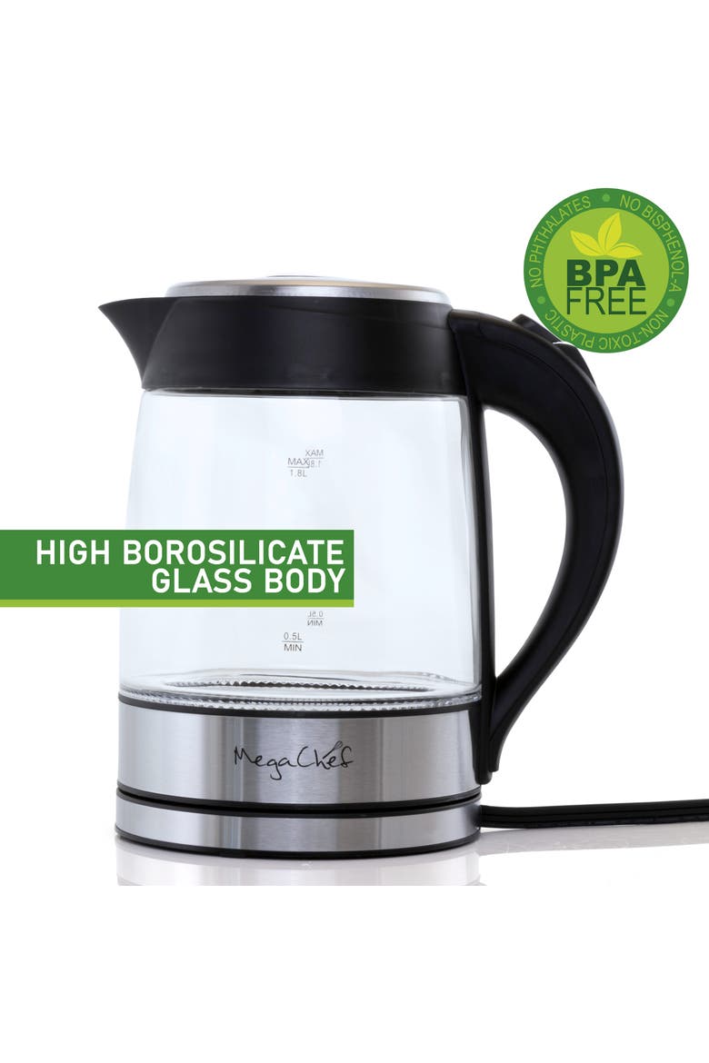 1.8Lt. Glass Body and Stainless Steel Electric Tea Kettle, Alternate, color, Grey