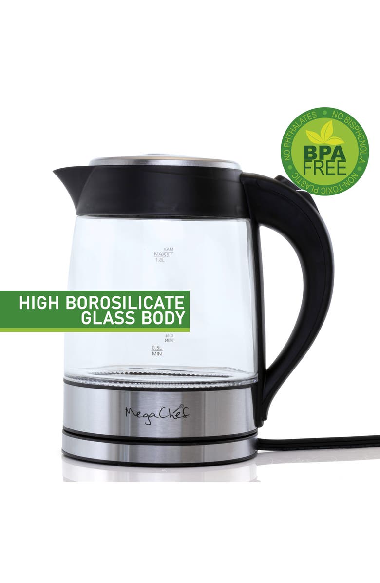 Megachef 1.8Lt. Glass Body and Stainless Steel Electric Tea Kettle, Alternate, color, Grey