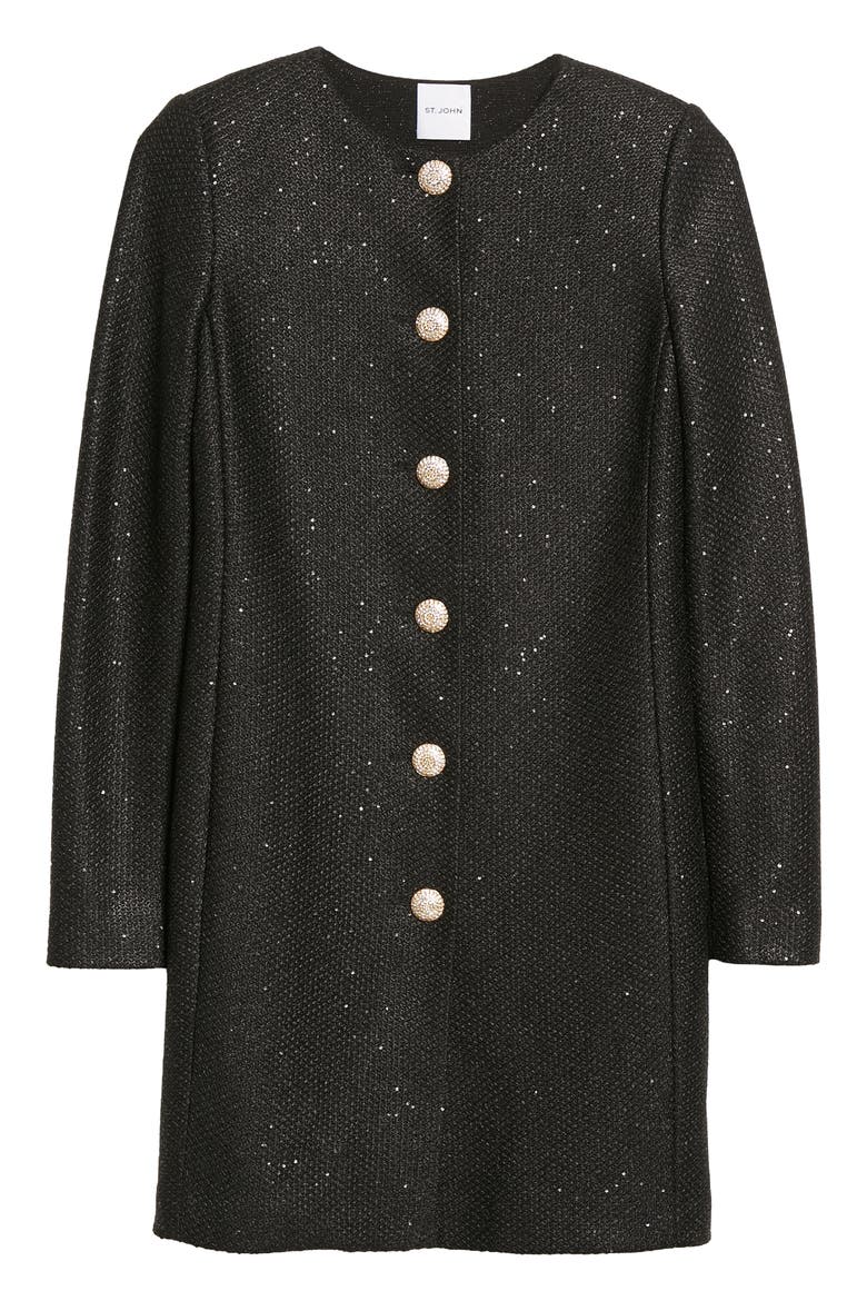 Sequin Knit Three Quarter Jacket, Alternate, color, BLACK