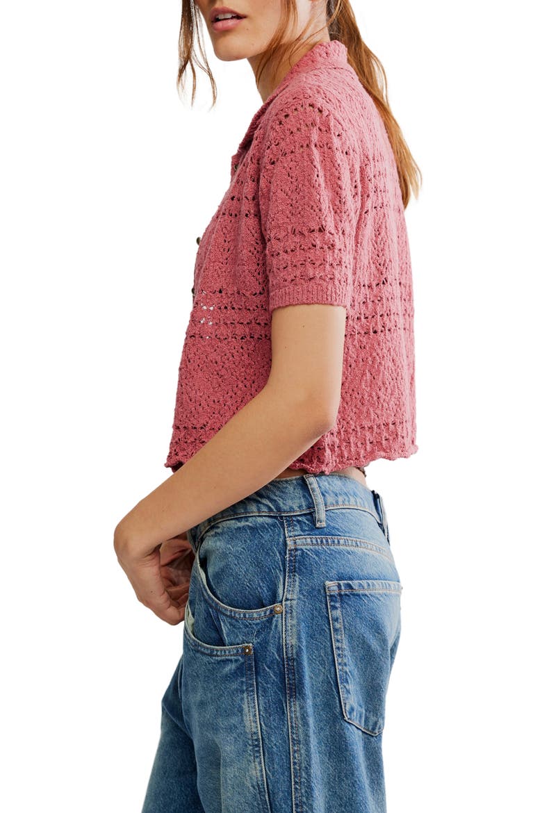 Daylight Collared Short Sleeve Cotton Blend Cardigan, Alternate, color, FADED ROSE