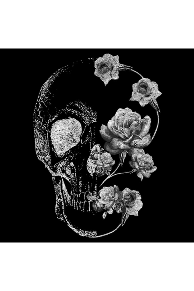 Junior's Lost Gods Distressed Skull Rose  Graphic T-Shirt, Alternate, color, Black