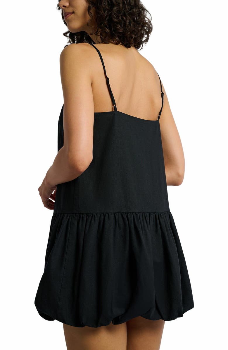 Onia Air Linen Bubble Mini Dress, Alternate, color, Black