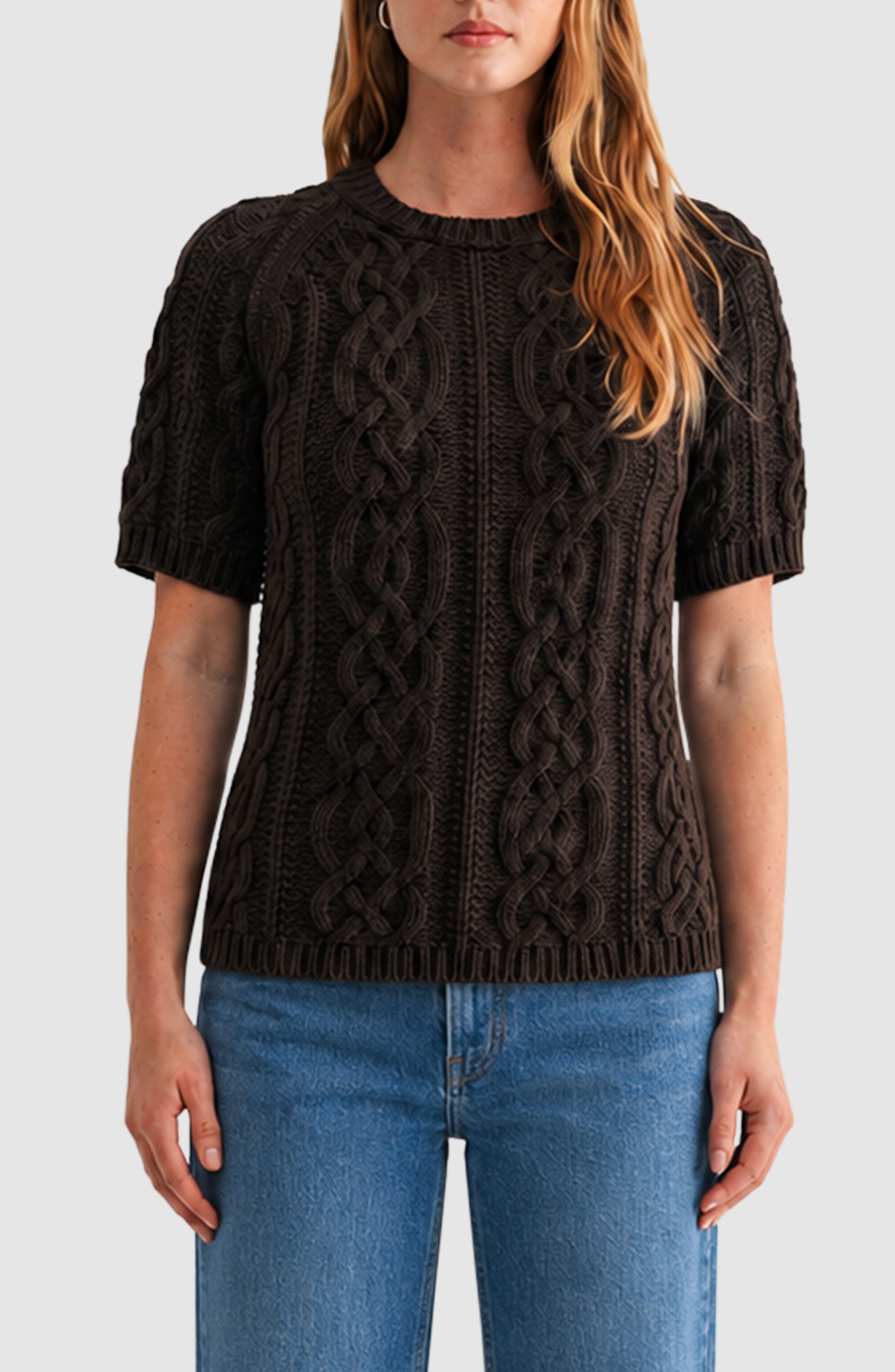 Cable Knit Short Sleeve Sweater