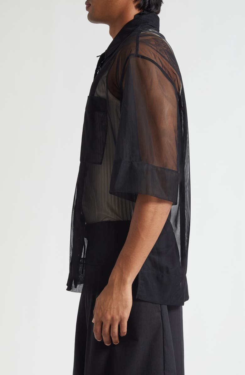 Simone Rocha Trapped Lace Patchwork Camp Shirt, Alternate, color, Black/ Black
