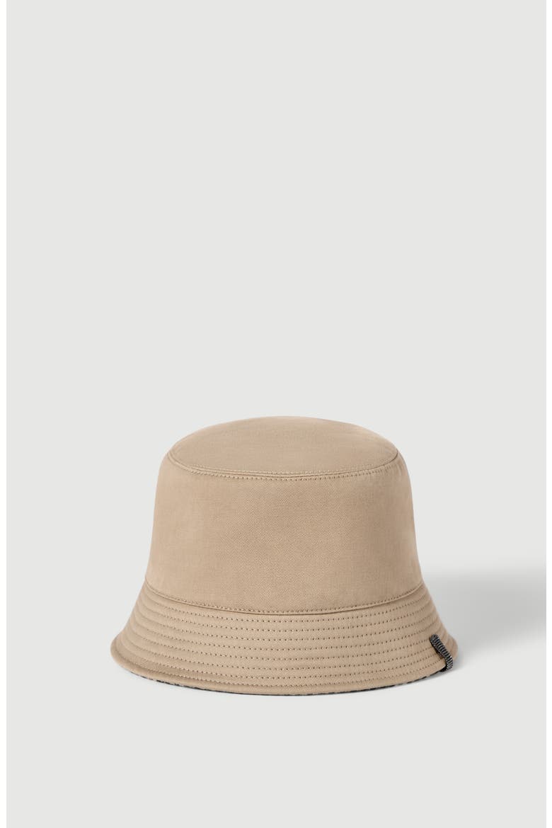 Cotton, linen and virgin wool reversible bucket hat with monili, Main, color, Beige