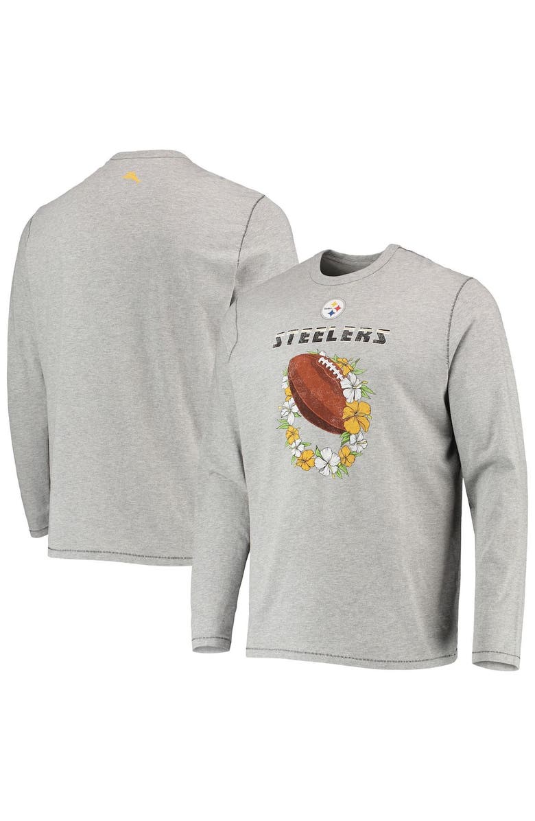 Tommy Bahama Men's Tommy Bahama Heathered Gray Pittsburgh Steelers Sport Lei Pass Long Sleeve T-Shirt, Main, color, 