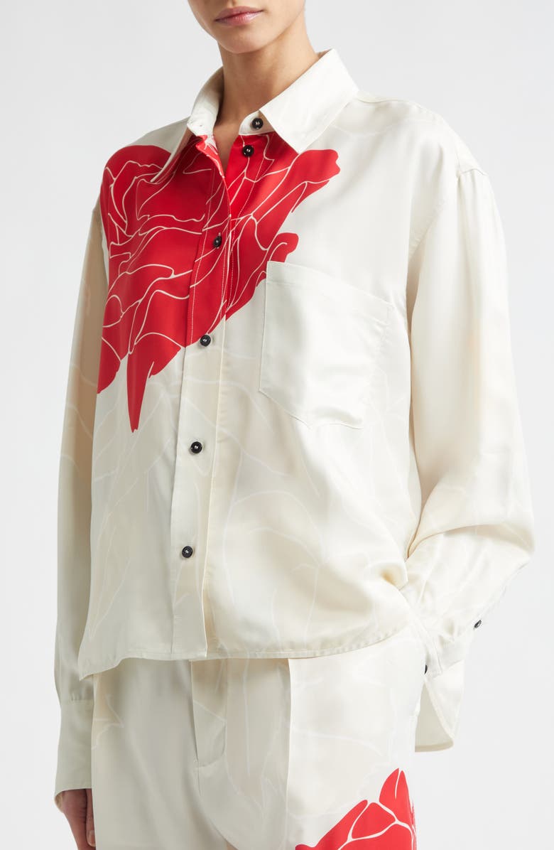 Victoria Beckham Long Sleeve Crop Button-Up Shirt, Alternate, color, Shell Cardinal Red