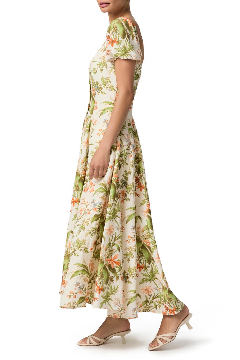 Lindi Floral Puff Sleeve Button Front Silk & Linen Maxi Dress, Alternate, color, OYSTER WHITE MULTI