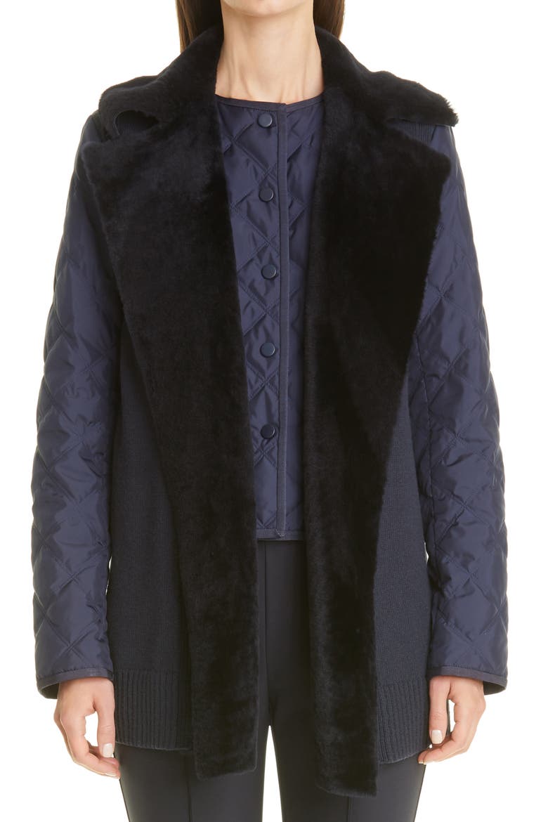 Genuine Shearling Trim Belted Vest, Main, color, INK
