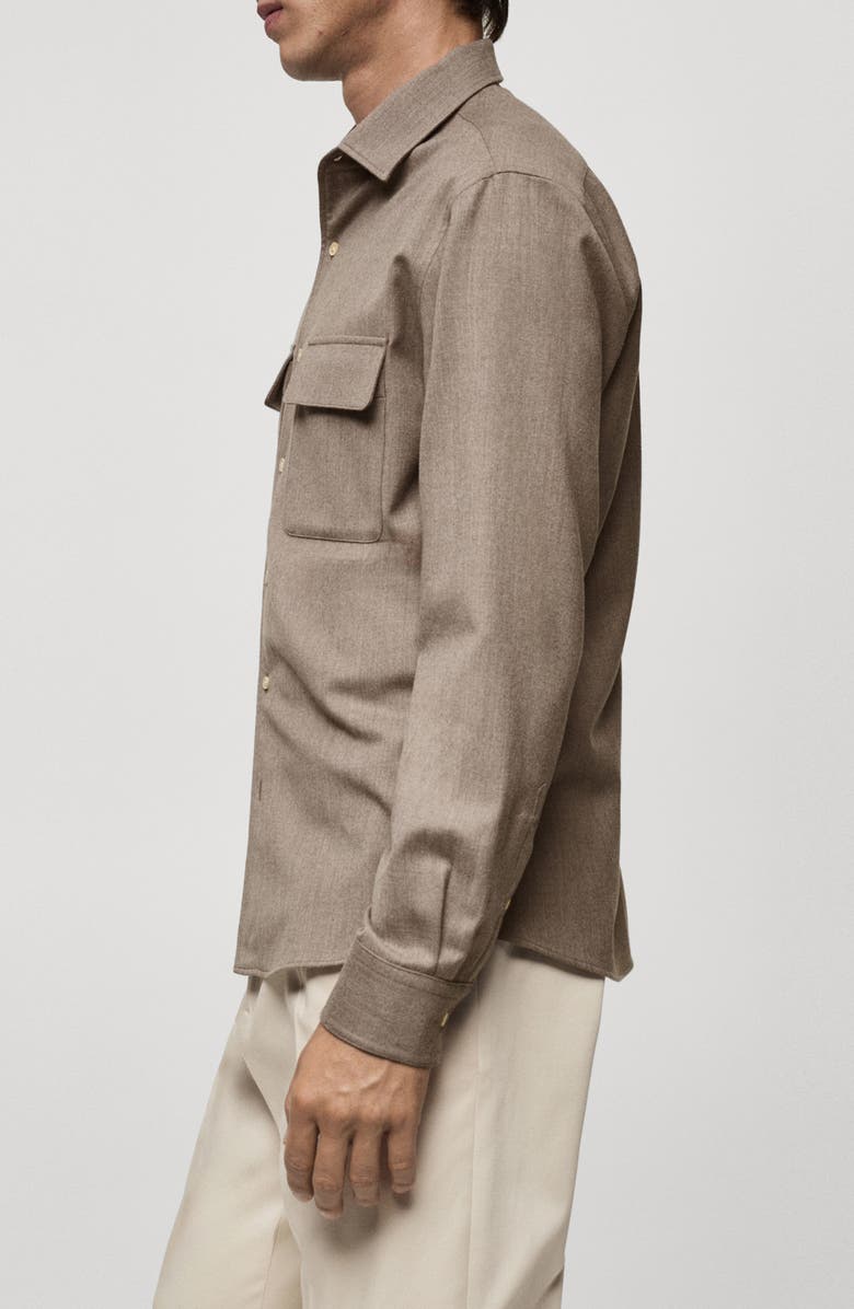 MANGO Slim Fit Wool Button-Up Shirt, Alternate, color, Medium Brown