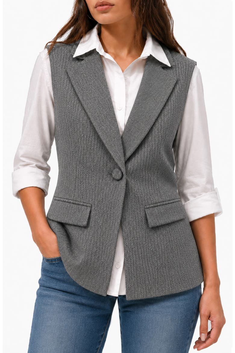 Boss Two-Fer Blouse & Vest, Main, color, MENSWEAR CHECK/ WHITE