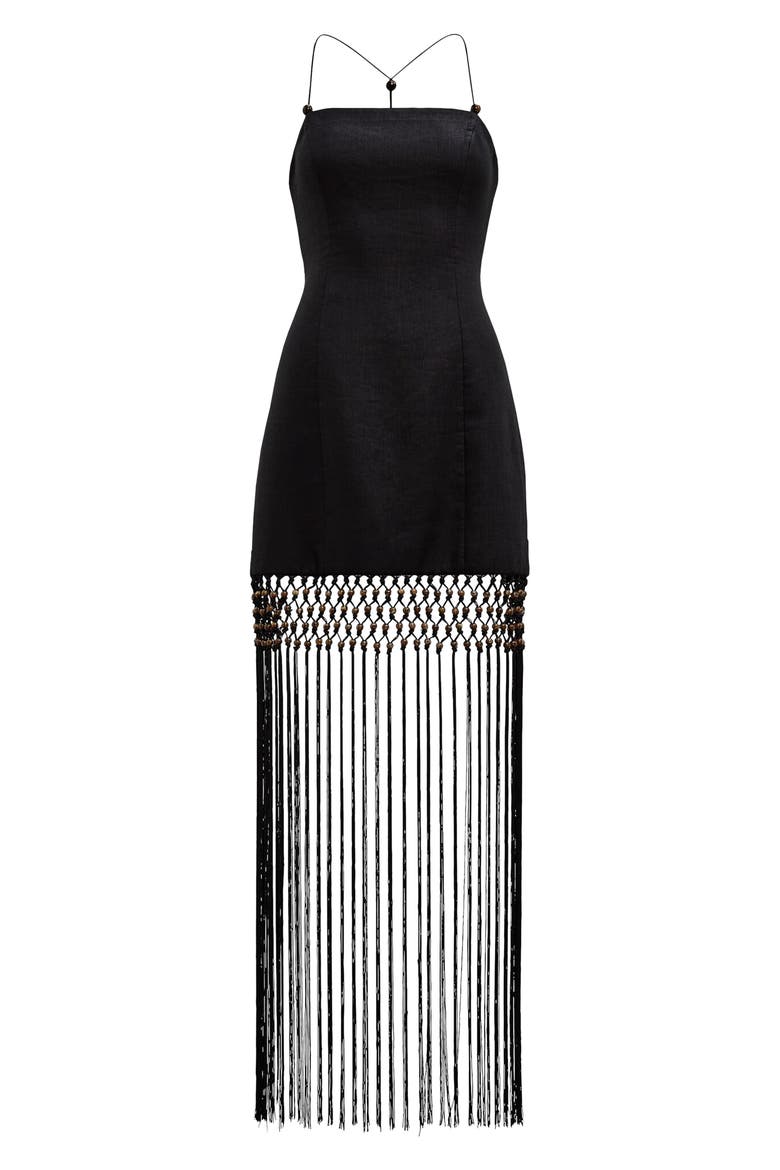 Rayna Macramé Fringe Maxi Dress, Alternate, color, BLACK