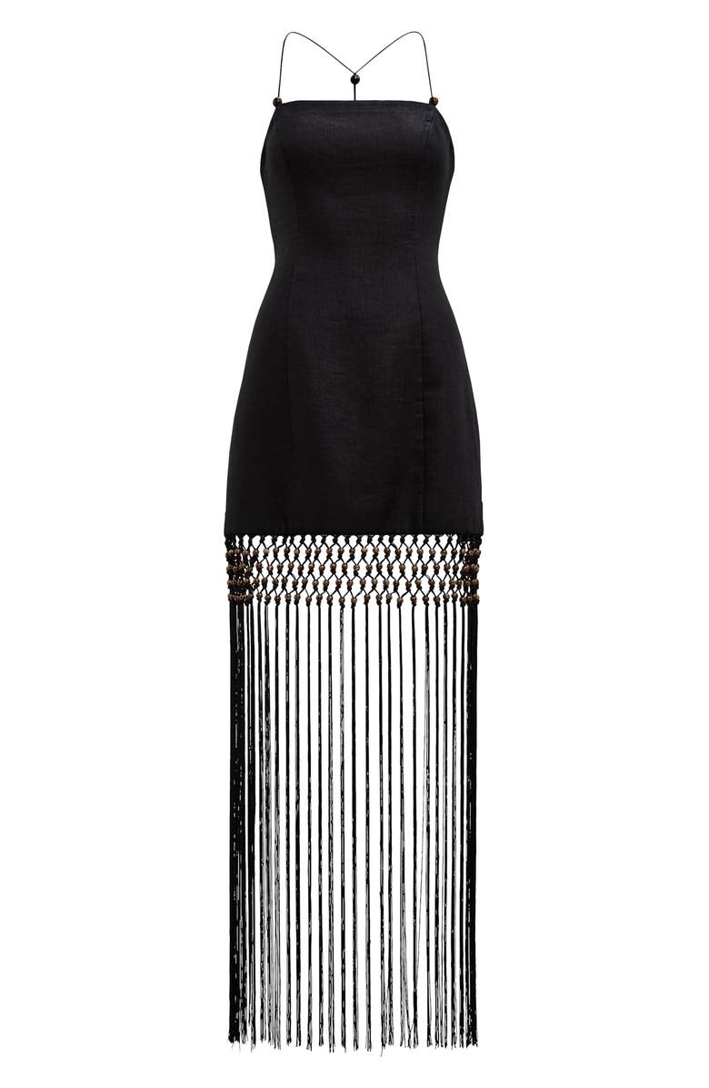 Ever New Rayna Macramé Fringe Maxi Dress, Alternate, color, Black