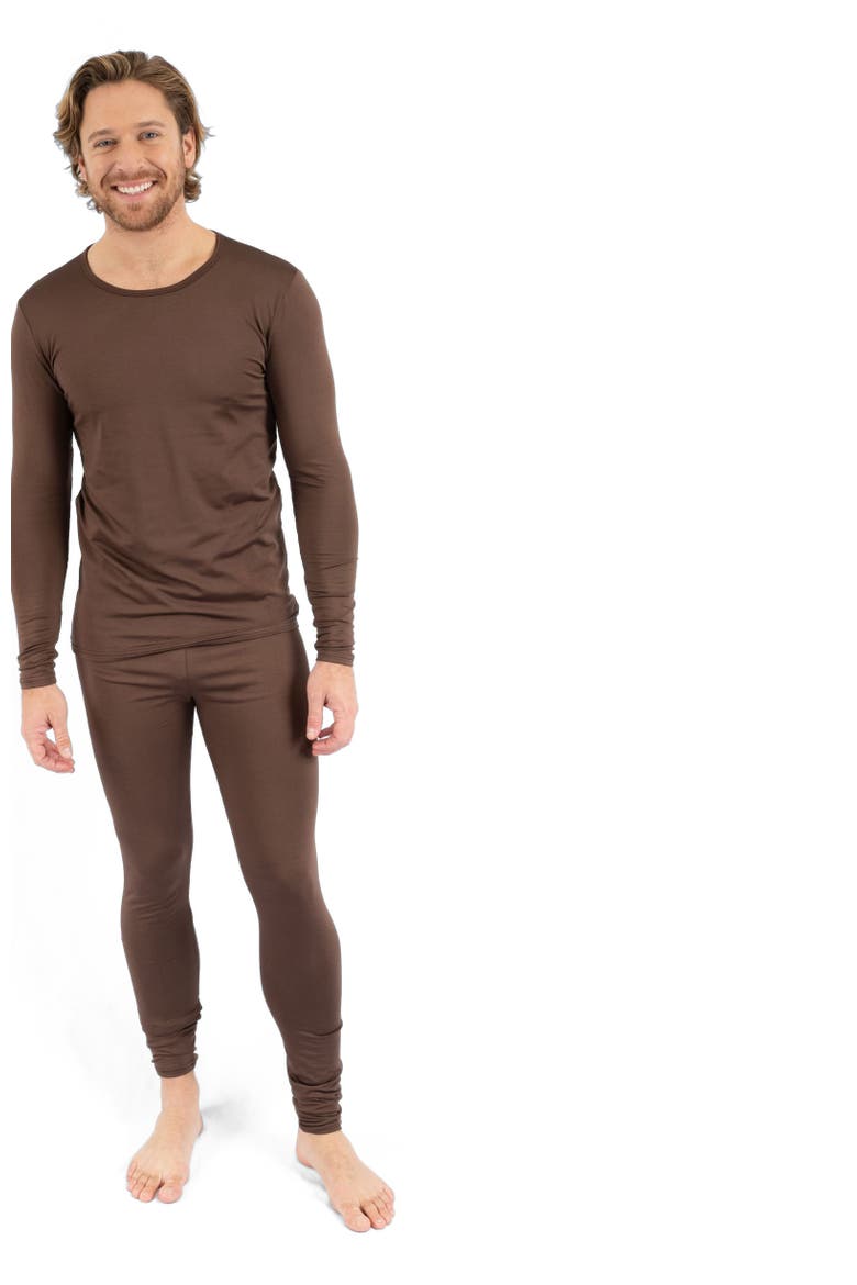 Men's Two-Piece Thermal Long Sleeve Solid Pajamas, Alternate, color, Brown
