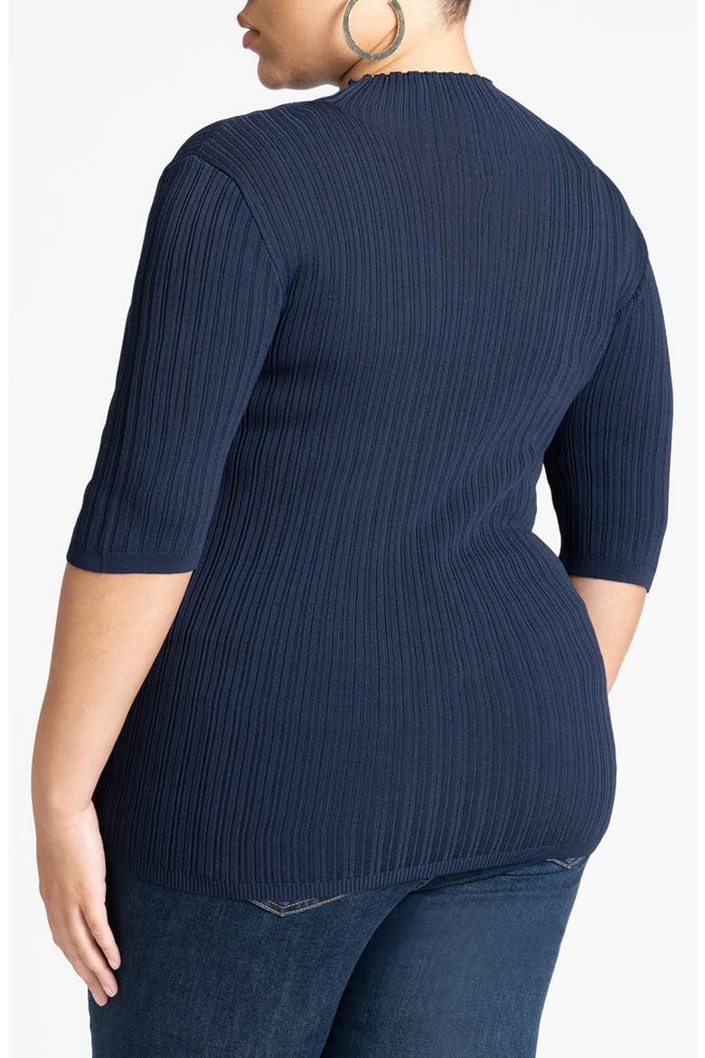 Sleek Funnel Neck Elbow Sleeve Sweater, Alternate, color, NAVY