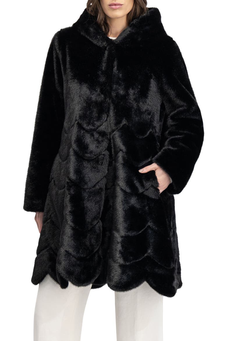 Fur-Free Mink (Faux Fur) Reversible Coat, Hood, Main, color, BLACK/BLACK