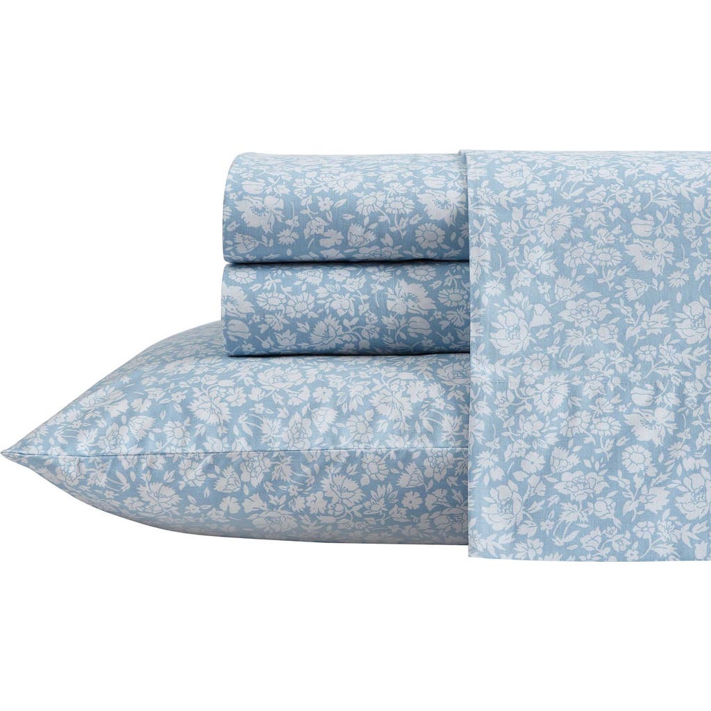 Laura Ashley 200 Thread Count Heirloom Ditzy Cotton Percale Sheet Set In Blue